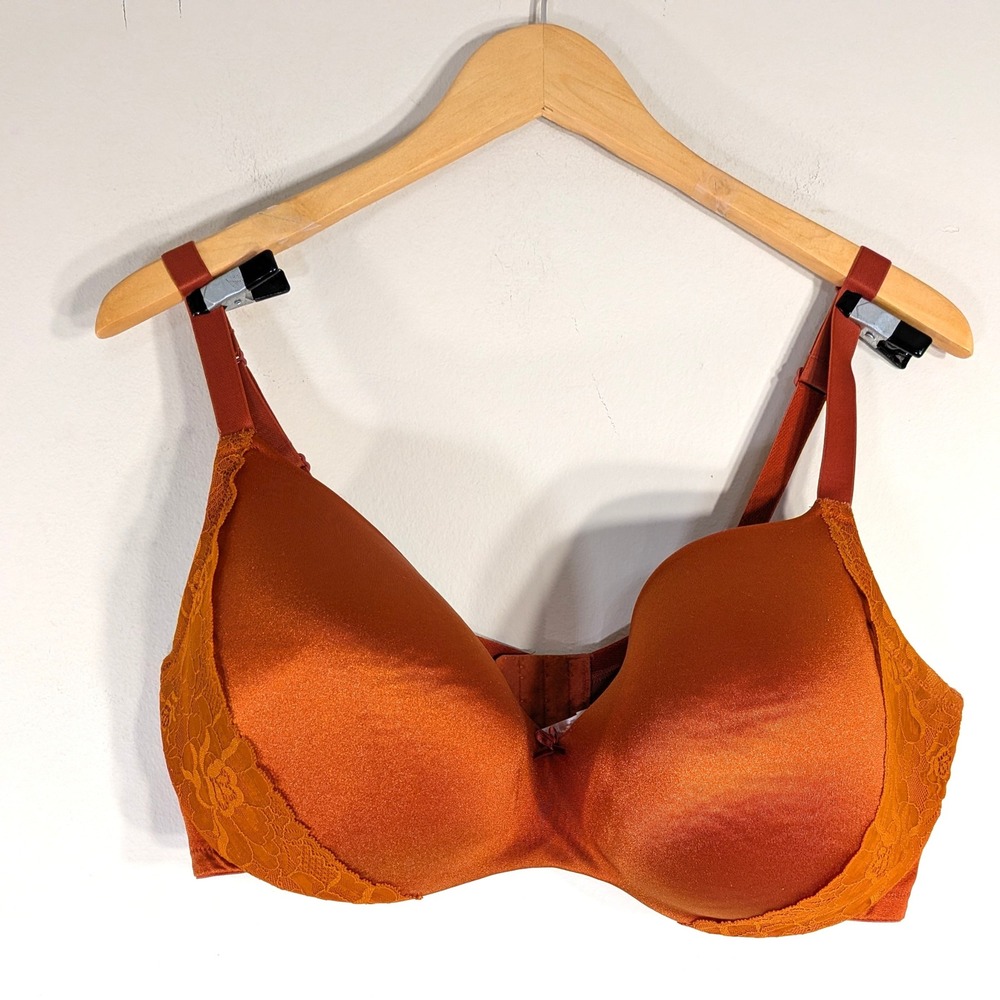 Cacique Orange Bra; Lace Trim Underwire Full Coverage 40F